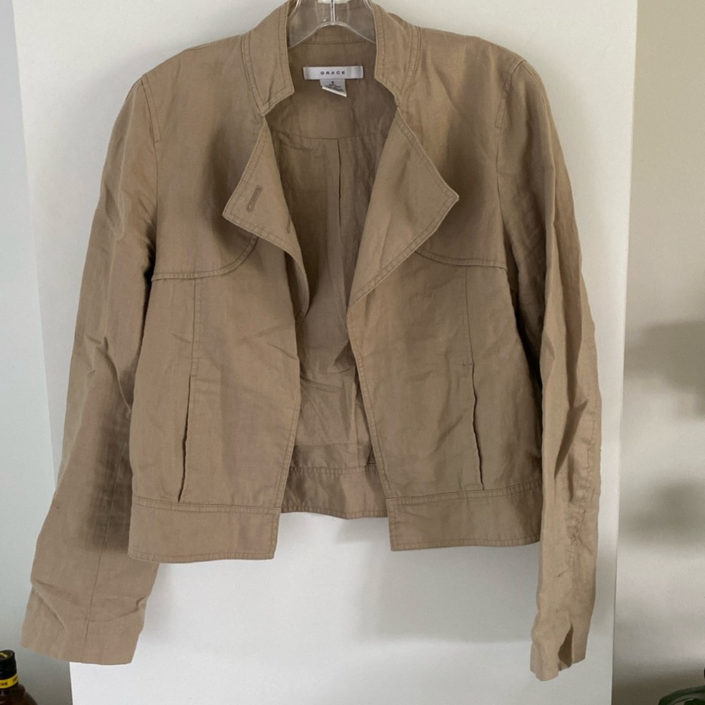 GRACE elements linen blazer Jack cardigan shrug lined long sleeve 6